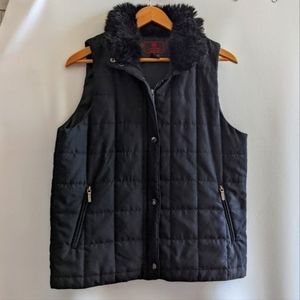 Ralph Lauren Black Faux Fur Collar Quilted Vest - M